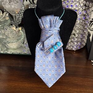 Blue Paisley Necktie with Beaded Accent